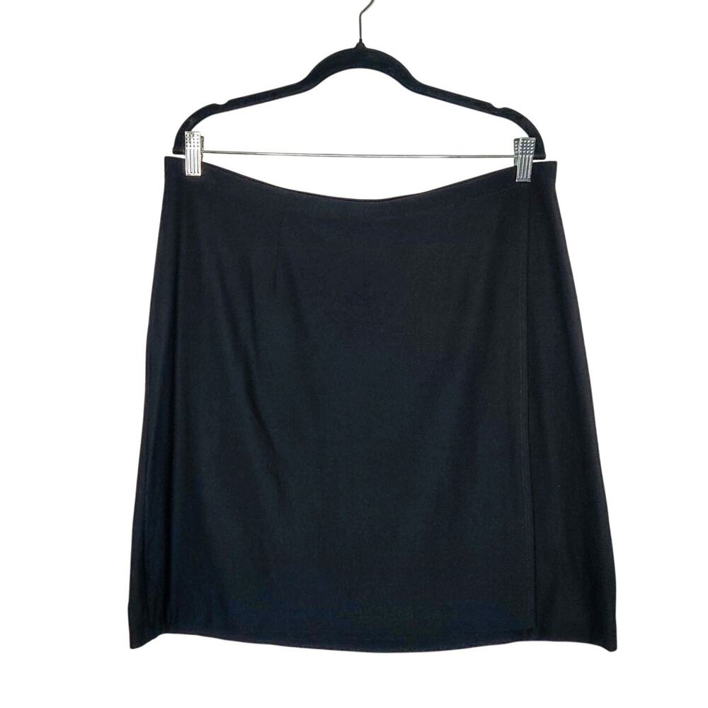 Eileen Fisher Washable Crepe Black Faux Wrap Mini Skirt Medium Quiet Luxury